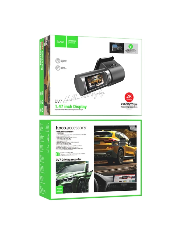 Видеорегистратор автомобильный Hoco DV7 Driving черный, 2K, Wi-Fi, Global