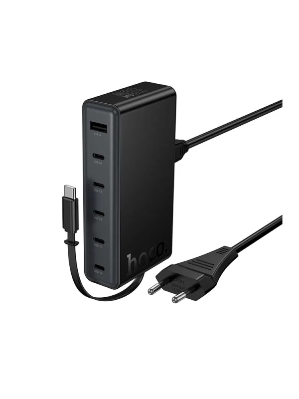 Сетевое зарядное устройство на 6 портов с кабелем рулеткой