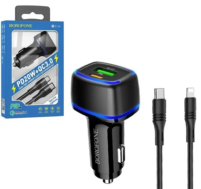 Автомобильное зарядное устройство BZ14A USB+Type-C +Кабель PD20W