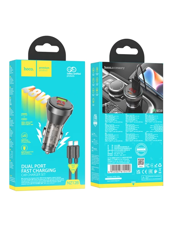 Автомобильное зарядное устройство, 1 USB QC3.0 18W, 1 PD 30W с дисплеем