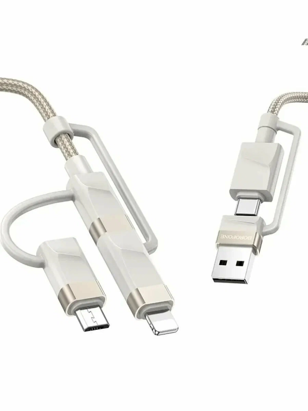 Кабель для зарядки 6 в 1 USB / Type-C to Lightning 27W / Type-C to Type-C 60W/ Type-C to Micro 2A 1.2м в нейлоновой оплетке серый
