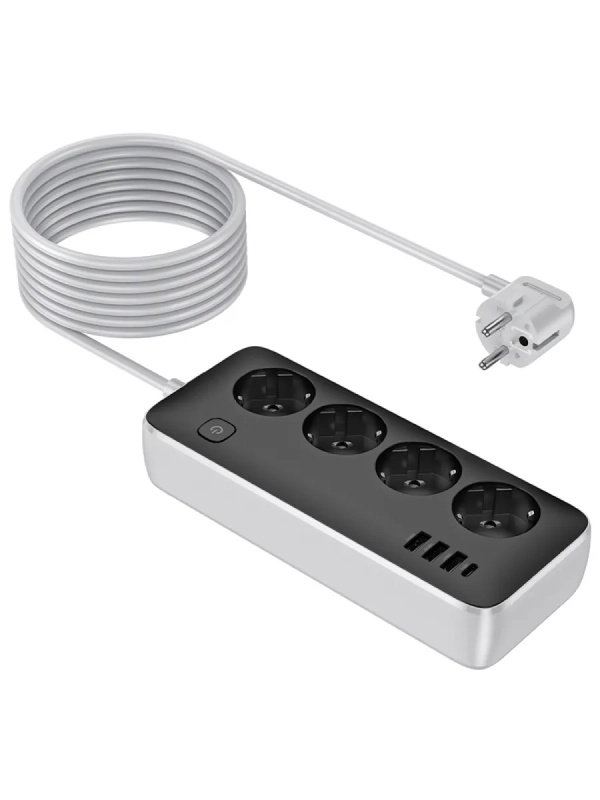 Сетевой фильтр на 4 розеток+3 USB+1 PD, 3м, AC21, HOCO