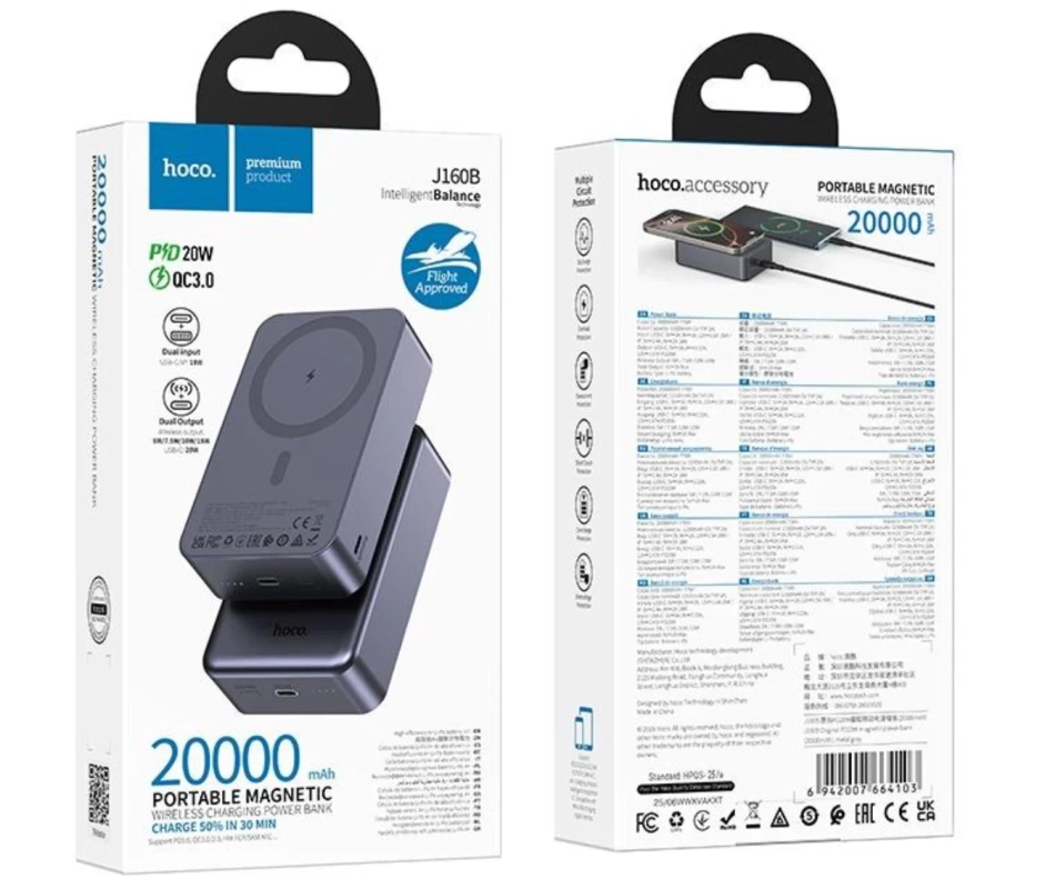 Внешний аккумулятор 20000 J160B Magsafe черный