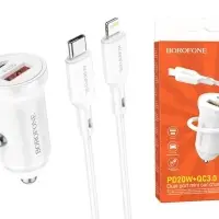 Автомобильное зарядное устройство АЗУ USB + Type-С + кабель Lightning Borofone BZ18A PD20W + QC3.0