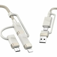 Кабель для зарядки 6 в 1 USB / Type-C to Lightning 27W / Type-C to Type-C 60W/ Type-C to Micro 2A 1.2м в нейлоновой оплетке серый