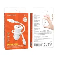 Автомобильное зарядное устройство АЗУ USB + Type-С + кабель Lightning Borofone BZ18A PD20W + QC3.0