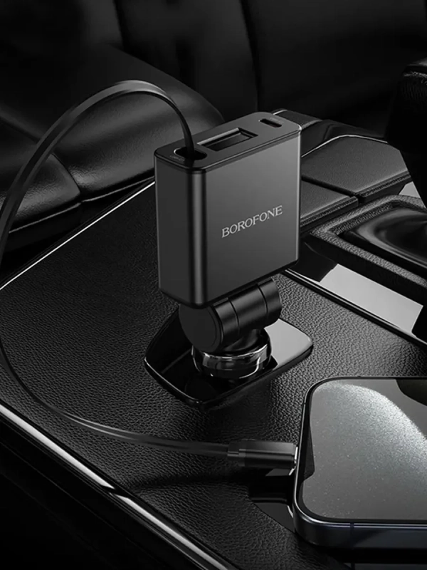 Зарядное устройство в авто с выдвижным кабелем Type-C BZ33