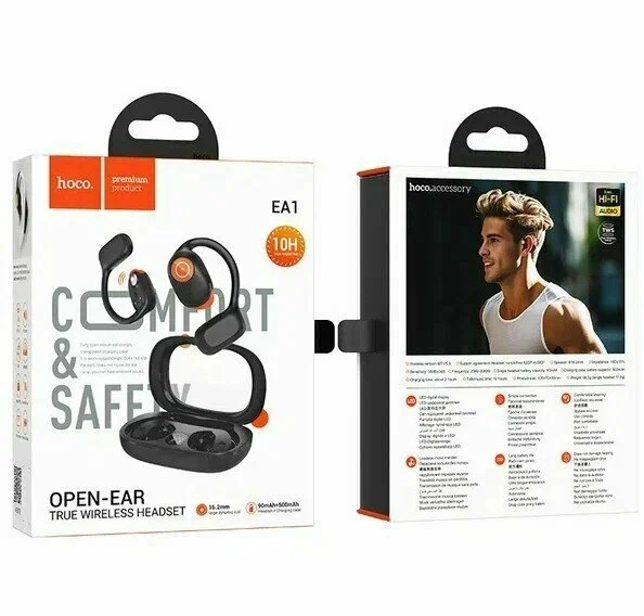 Беспроводные наушники EA1, TWS с заушинами, черные