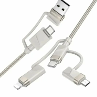 Кабель для зарядки 6 в 1 USB / Type-C to Lightning 27W / Type-C to Type-C 60W/ Type-C to Micro 2A 1.2м в нейлоновой оплетке серый
