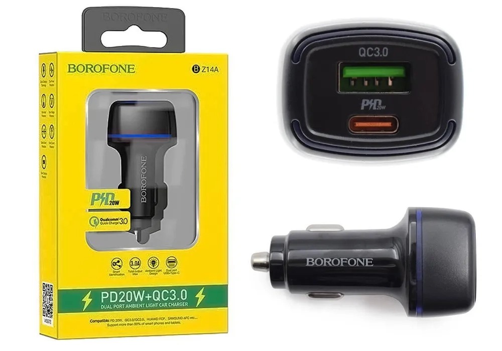 АЗУ USB Borofone BZ14A (3A/QC3.0/порт USB-C PD) черный