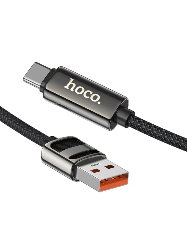 Кабель для быстрой зарядки, HOCO, 5A, 66W, Type-C- USB с дисплеем, черный, 1.2м