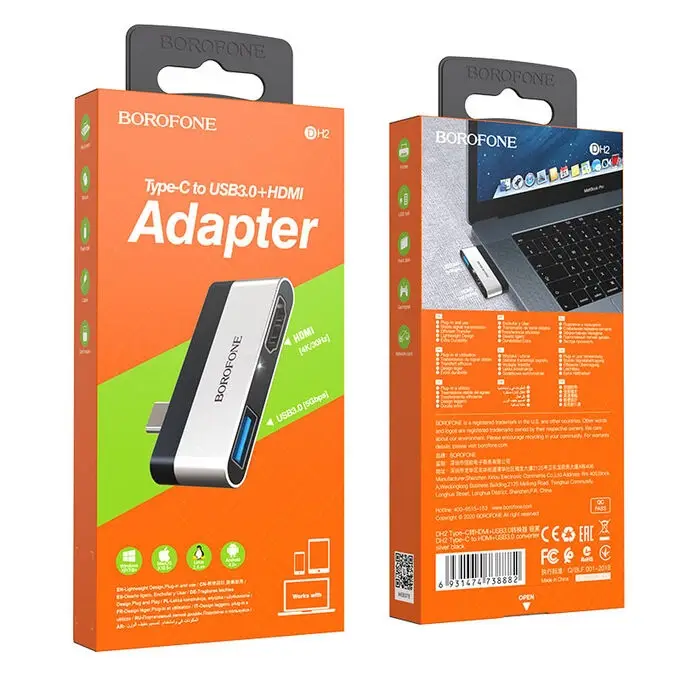 Адаптер переходник OTG BOROFONE DH2 Type-C to USB3.0 + HDMI (1 USB 3.0 + 1 HDMI)