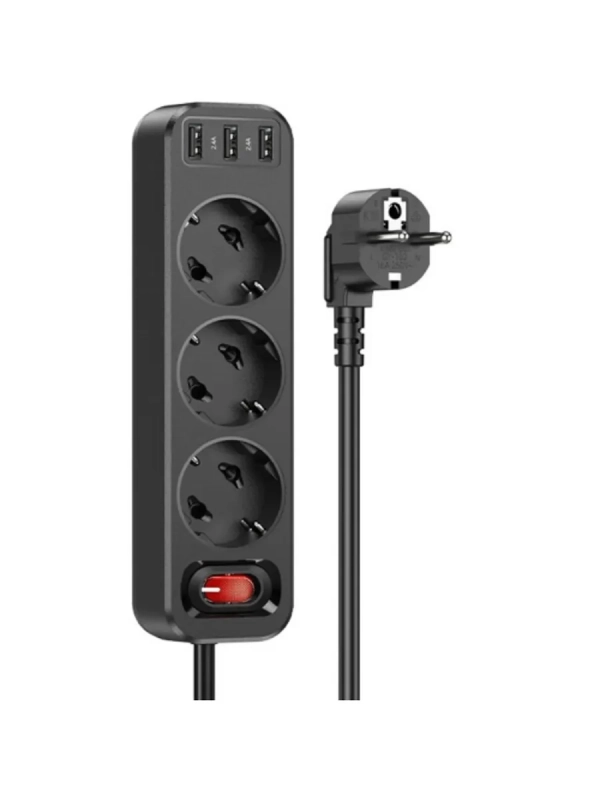 Сетевой фильтр Hoco NS2 Black 3 гнезда плюс 3USB