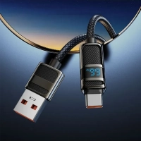 Кабель для быстрой зарядки, HOCO, 5A, 66W, Type-C- USB с дисплеем, черный, 1.2м