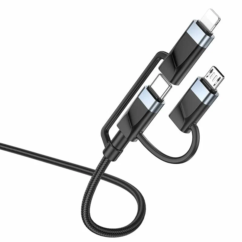 Кабель для зарядки 6 в 1 USB / Type-C to Lightning 27W / Type-C to Type-C 60W/ Type-C to Micro 2A 1.2м в нейлоновой оплетке черный