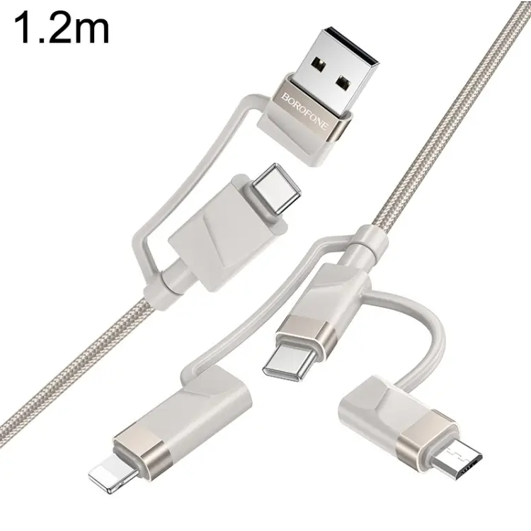 Кабель для зарядки 6 в 1 USB / Type-C to Lightning 27W / Type-C to Type-C 60W/ Type-C to Micro 2A 1.2м в нейлоновой оплетке серый