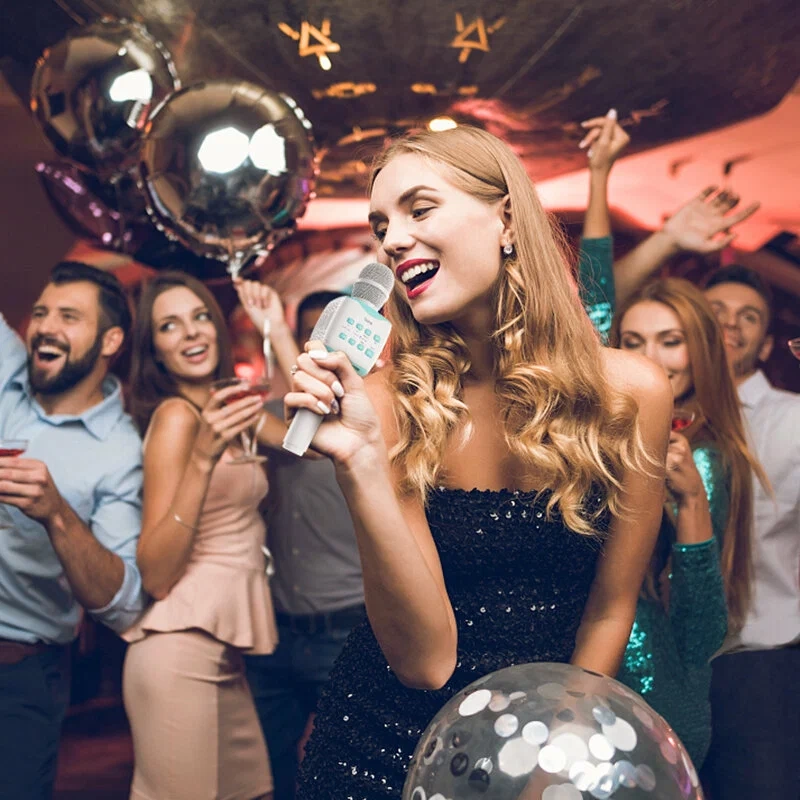 Караоке микрофон Hoco L24 Shine, беспроводной, Bluetooth 5.4, micro SD, USB, 1200 mAh, 5W, Синий