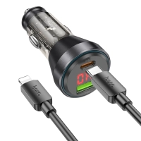 Автомобильное зарядное устройство, 1 USB QC3.0 18W, 1 PD 30W с дисплеем