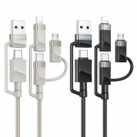 Кабель для зарядки 6 в 1 USB / Type-C to Lightning 27W / Type-C to Type-C 60W/ Type-C to Micro 2A 1.2м в нейлоновой оплетке черный