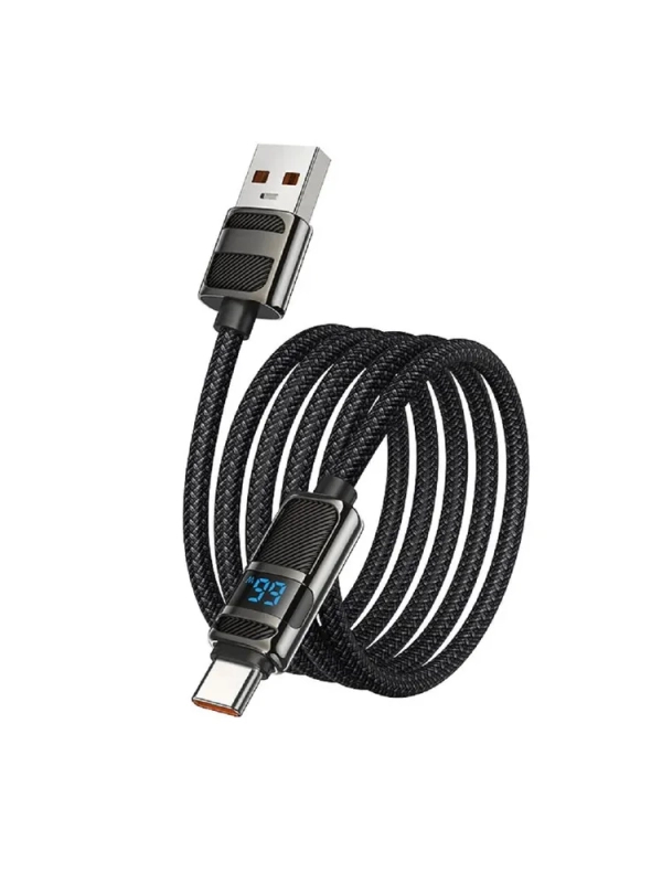 Кабель для быстрой зарядки, HOCO, 5A, 66W, Type-C- USB с дисплеем, черный, 1.2м