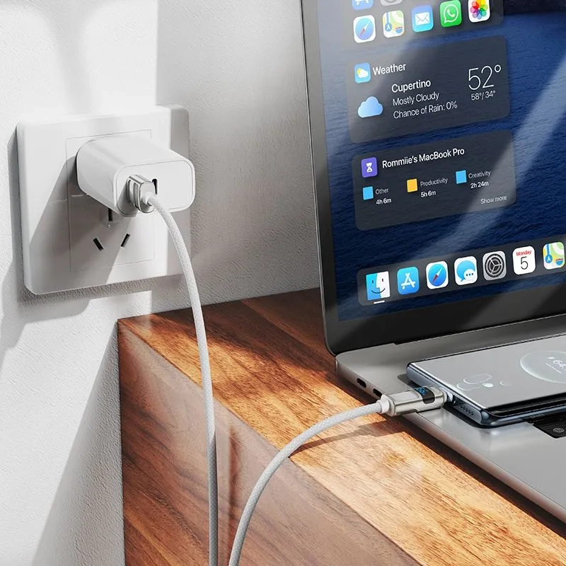 Кабель для быстрой зарядки, HOCO, 5A, 66W, Type-C- USB с дисплеем, белый, 1.2м