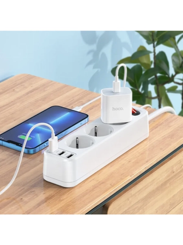 Сетевой фильтр Hoco NS2 White 3 гнезда плюс 3USB