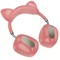 Наушники беспроводные полноразмерные светящиеся с ушками Hoco ESD13, розовые