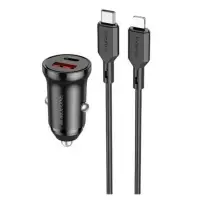 Автомобильное зарядное устройство АЗУ USB + Type-С + кабель Lightning Borofone BZ18A PD20W + QC3.0