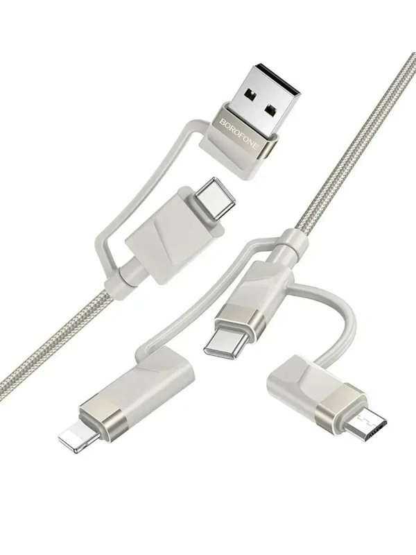 Кабель для зарядки 6 в 1 USB / Type-C to Lightning 27W / Type-C to Type-C 60W/ Type-C to Micro 2A 1.2м в нейлоновой оплетке серый