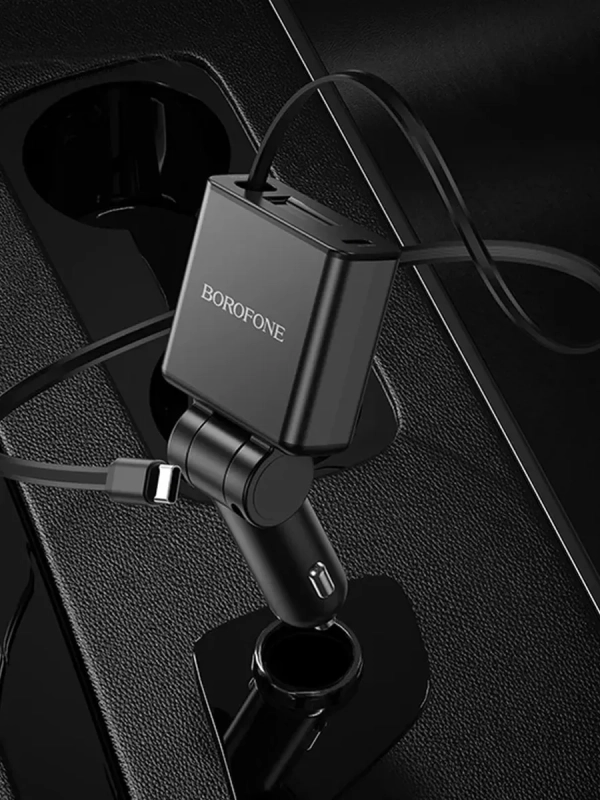 Зарядное устройство в авто с выдвижным кабелем Type-C BZ33