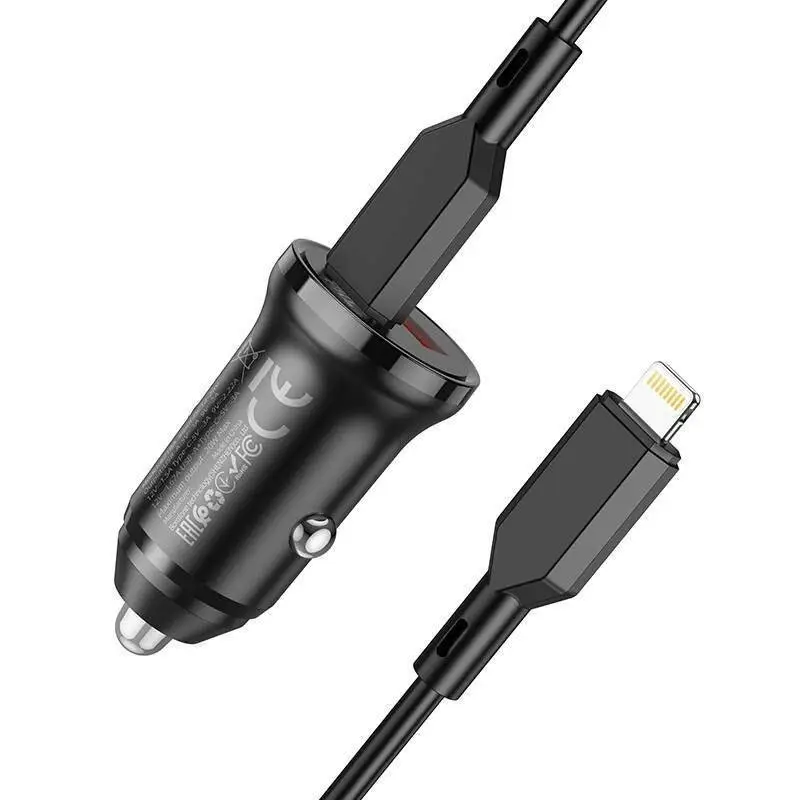 Автомобильное зарядное устройство АЗУ USB + Type-С + кабель Lightning Borofone BZ18A PD20W + QC3.0