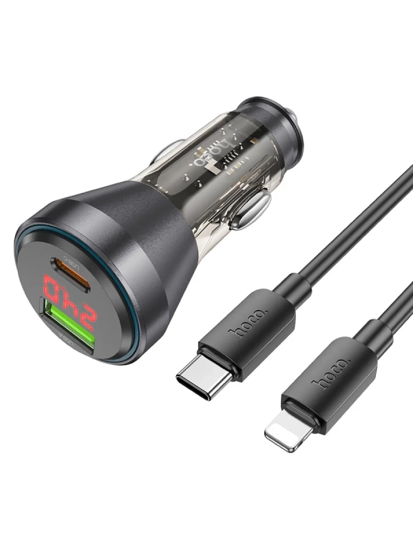 Автомобильное зарядное устройство, 1 USB QC3.0 18W, 1 PD 30W с дисплеем