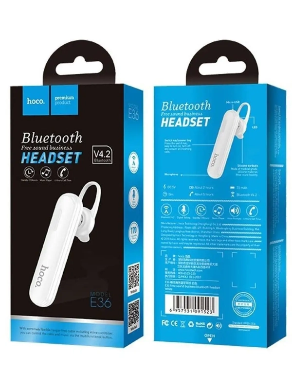 Гарнитура bluetooth E36 hoco белая