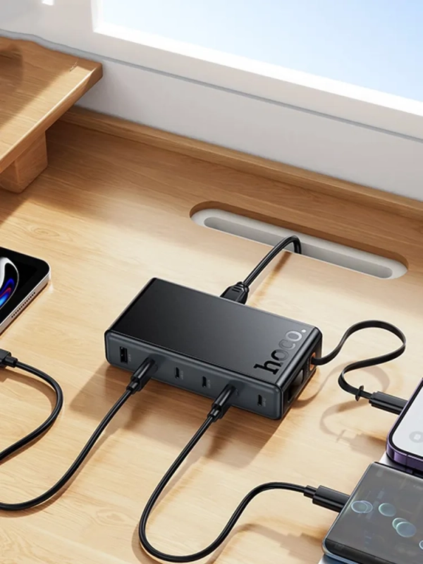 Сетевое зарядное устройство на 6 портов с кабелем рулеткой