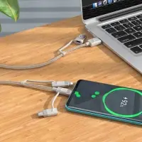 Кабель для зарядки 6 в 1 USB / Type-C to Lightning 27W / Type-C to Type-C 60W/ Type-C to Micro 2A 1.2м в нейлоновой оплетке серый