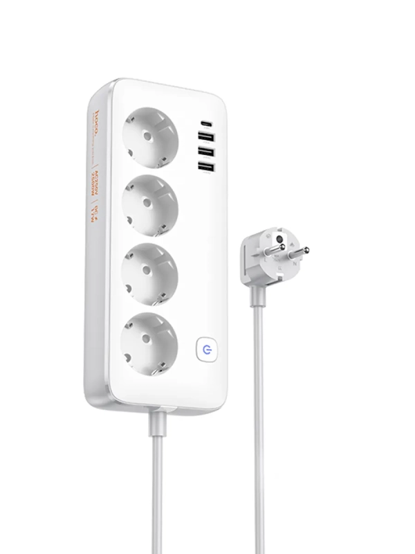 Сетевой фильтр на 4 розеток+3 USB+1 PD, 3м, AC21, HOCO