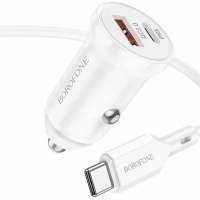 Зарядное устройство автомобильное USB + кабель Type-C - Type-C (PD20W+QC3.0, 3000mA) BOROFONE BZ18A