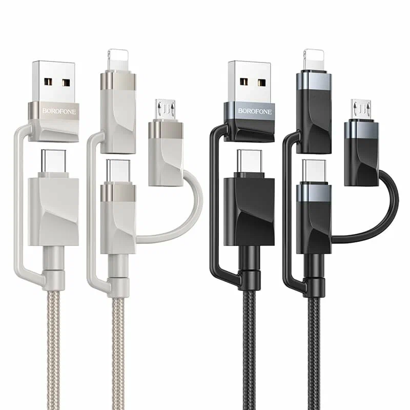 Кабель для зарядки 6 в 1 USB / Type-C to Lightning 27W / Type-C to Type-C 60W/ Type-C to Micro 2A 1.2м в нейлоновой оплетке черный