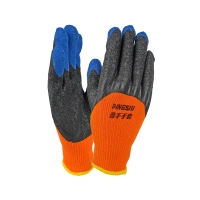 Перчатки трикотажные с  рифлёным латексным покрытием утеплённые ICE оранжевые