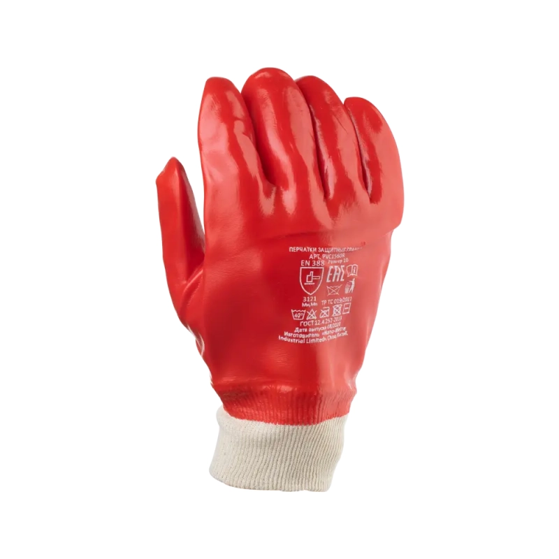 Перчатки облитые ПВХ, Гранат (красные МБС, подкладка Интерлок)