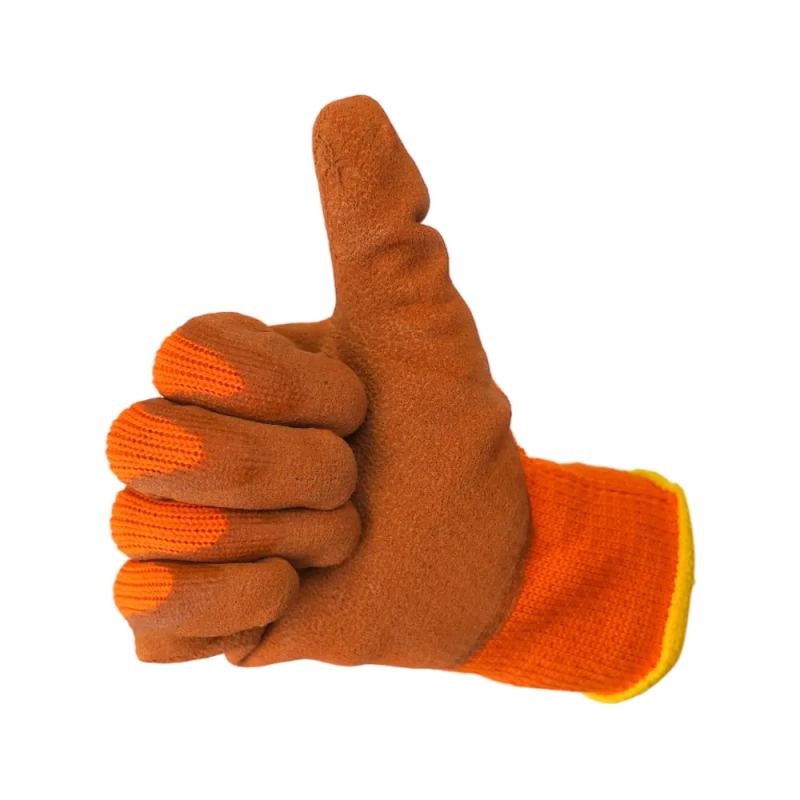 Перчатки трикотажные с  рифлёным латексным покрытием утеплённые ICE оранжевые