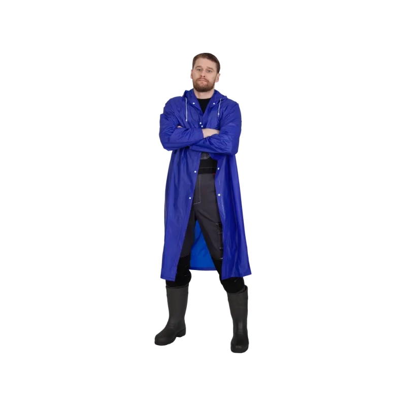 Плащ-дождевик №4 влагозащитный из ПВХ синий, с капюшоном, для мужчин и женщин (XL)