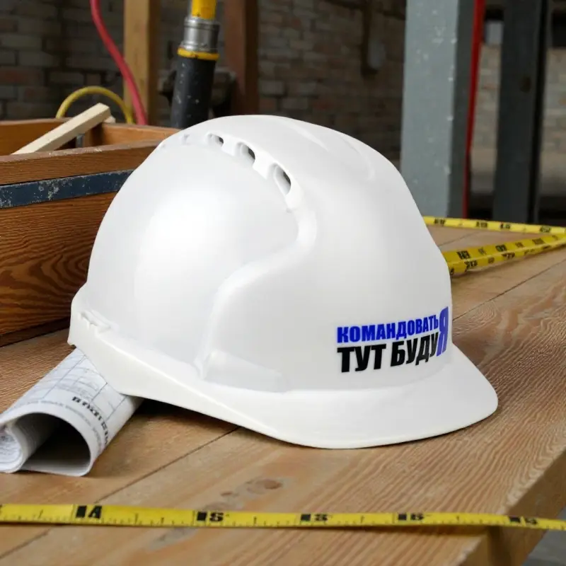 Каска защитная КОМАНДОВАТЬ ТУТ БУДУ Я с храповым механизмом