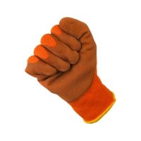 Перчатки трикотажные с  рифлёным латексным покрытием утеплённые ICE оранжевые