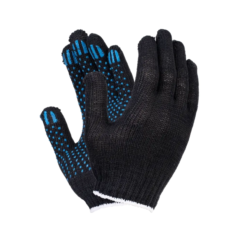 Перчатки х/б с ПВХ, 32гр, 10 класс, точка, черные