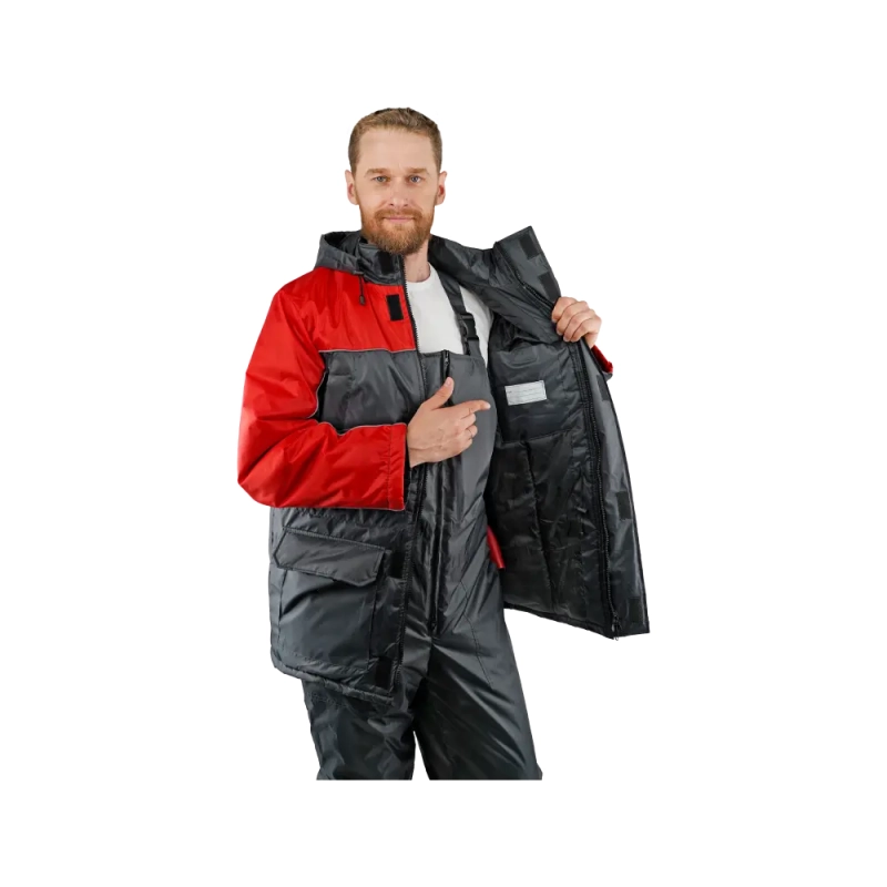 Костюм рабочий утепленный, куртка+полукомбинезон, темно-сер+красн 56-58/170-176