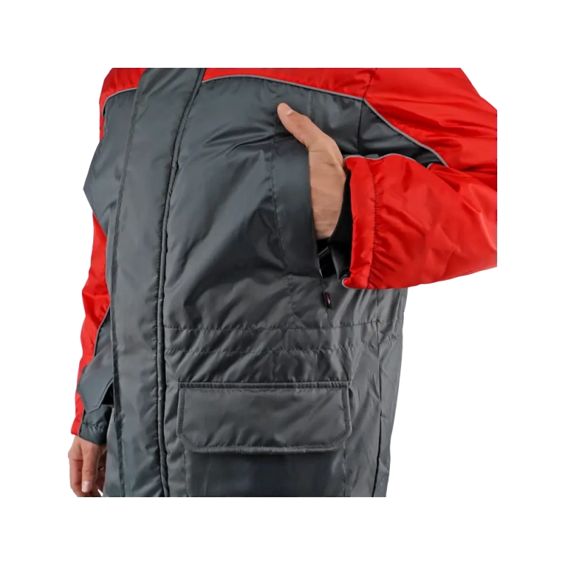 Костюм рабочий утепленный, куртка+полукомбинезон, темно-сер+красн 56-58/170-176