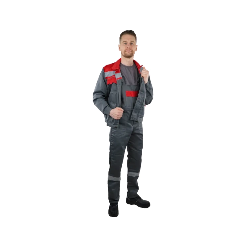 Костюм рабочий Нова, куртка+полукомбинезон, сер+красн 60-62/170-176