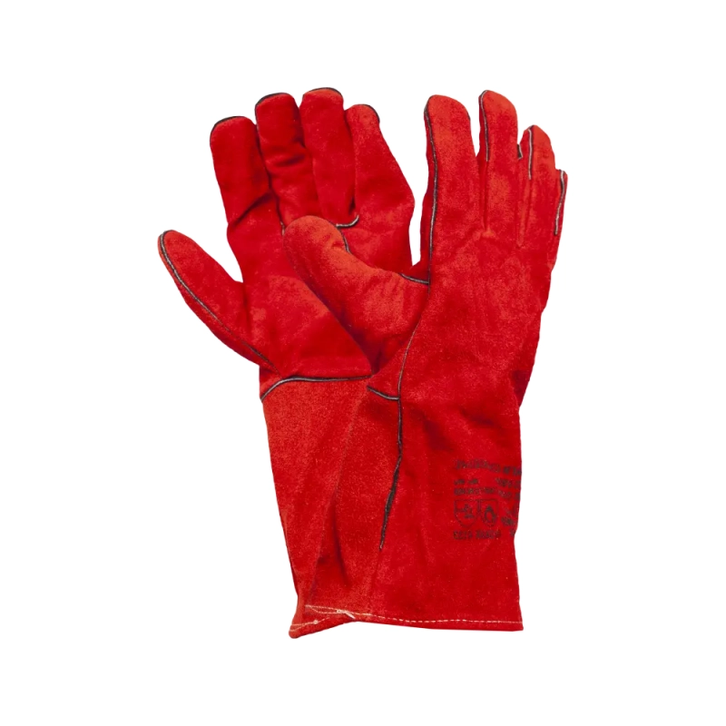 Краги спилковые сварщика пятипалые красные Трек-12, Fort 1007