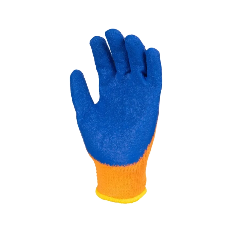 Перчатки трикотажные с  рифлёным латексным покрытием утеплённые ICE оранжевые